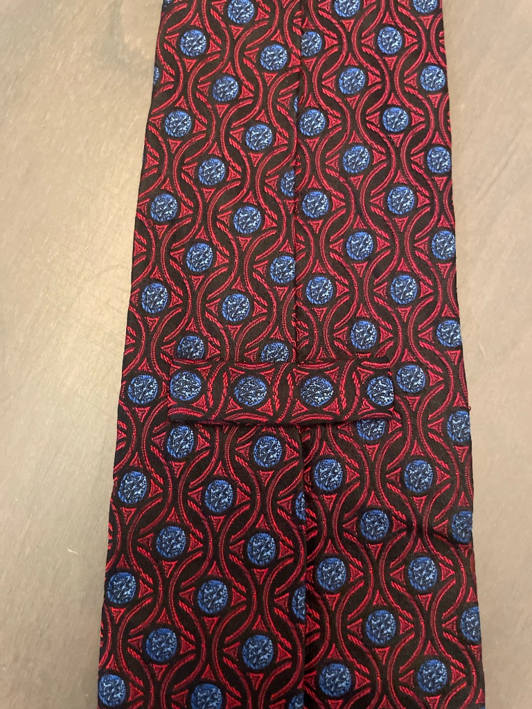 Classic Vintage Faberge Silk Tie - Geometric Red & Blue Pattern; Handmade In Usa — image 3 of 8